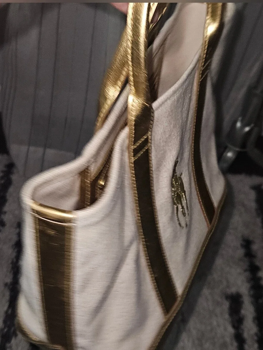 Ralph Lauren Cream and Gold Polo Canvas Tote